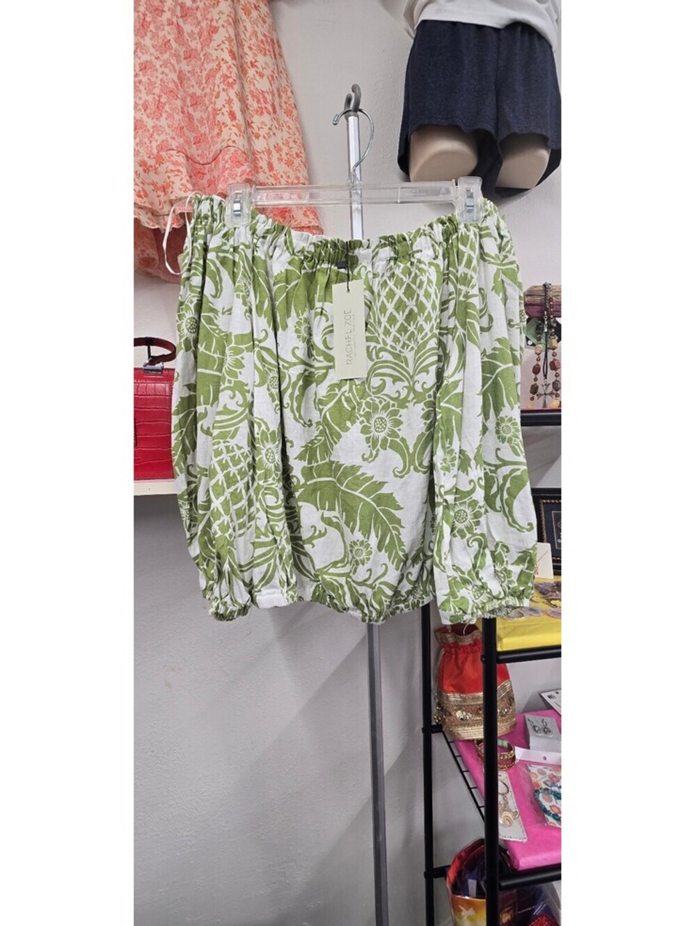 Rachel Zoe Green & White Botanical Blouse – Size Medium – NWT